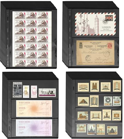 KEJJNYER 40 Sheets Stamp Pages for Stamp Album Binder, 1/2/3/4 Pockets Postage Stamp Albums for Collectors, 9 Hole Stamp Collection Album Double Sided Postage Stamp Binders Pages for Collector