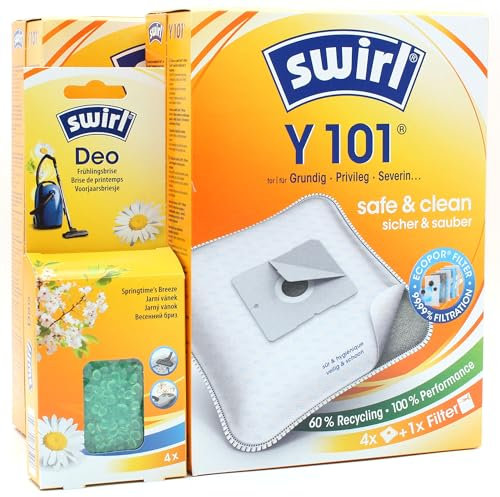 PakTrade 8 Staubsaugerbeutel + Deo-Perlen kompatibel mit Fakir Premium Power TS 720 | kompatibel mit Swirl Y101 - Y 101 | 8 Beutel, Lufterfrischer, Zubehör, Ersatzteile