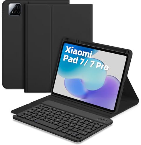Bettdow Funda con Teclado para Xiaomi Pad 7 11.2 2024, Español Ñ Desmontable Teclado con Funda Protectora para Xiaomi Pad 7/ Pad 7 Pro 11.2 Pulgadas 2024, Negro