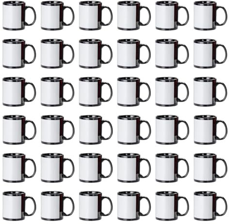 GAFFCO Sublimation Mugs 11oz 36 Pack Full Black Color with White Patch Mugs Large Handle Coffee Mug