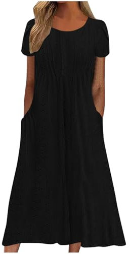 Summer Dresses for Women UK Clearance Hollow Out Maxi Dress A Linen Tunic Dress T Shirt Dress with Pockets Crewneck Petal Sleeve Tops Trendy Dress Plain Holiday Beach Casual Loose Party Dress