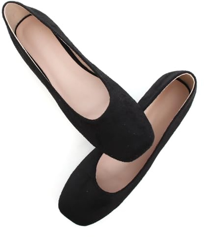 SAILING LU Flats for Women Comfortable Solid Color Soft Flats Square Toe Ballet Casual Work Shoes Dressy Slip-ons Loafers, D363-black, 8.5 UK