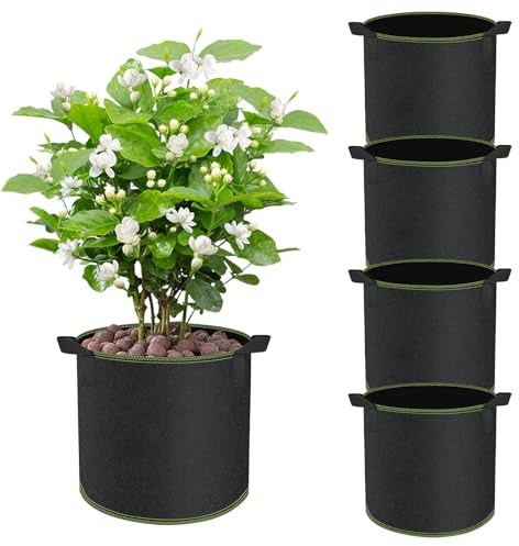 CHIHOLEN 4 Stück 4L Pflanzsack,Vliesstoff Pflanztasche mit Griffe für Kartoffeln, Tomaten und Erdbeeren, für Balkon Terrasse Gewächshaus & Garten - 1 Gallonen