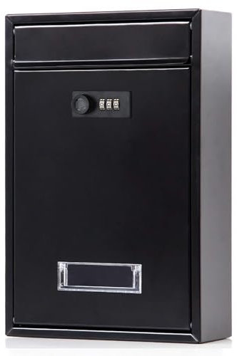 YCYRF Abschließbarer Briefkasten Zur Wandmontage für Den Außenbereich, Postkasten mit Großem Fassungsvermögen Und Zahlenschloss, Moderner Briefkästen mit Sichtfenster, 21x9x32cm(Black)