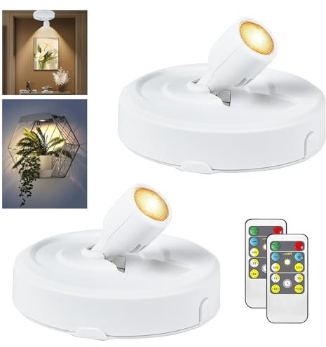 2Pack Battery Operated LED Spotlight, Picture Spot Lights, Indoor Uplights with Remote Dimmable & Timer, Plants Spotlight, Wall Display Lights for Dartboard Paintings Portrait Artwork