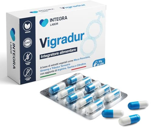 VIGRADUR INTEGRATORE MASCHILE - MACA PERUVIANA | Aumento Energia, Migliora Performance e da Supporto Naturale per Forza e Resistenza - 30 cps