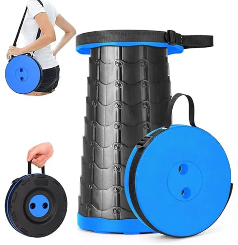 hzfengsheng Portable Folding Stool, Telescopic Stool for Camping Fishing Hiking Travel Garden BBQ Outdoor Indoors, Lightweight Adjustable Plastic Retractable Collapsible Stools Max Load 220lbs (Blue)