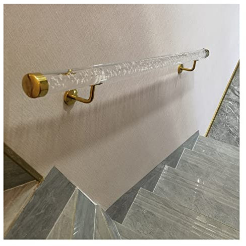 Verstellbarer Treppenhandlauf aus klarem Acryl – 1,6 bis 20 Fuß langes, wandmontiertes Geländer mit stilvollen Halterungen in Silber/Gold(Gold Bracket,350cm(11.5ft))