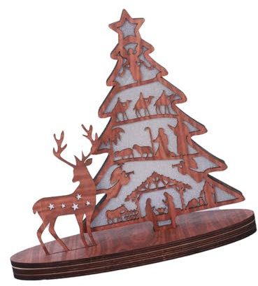 Árbol de Navidad de madera LED de color blanco cálido para ambientes interiores festivos, funciona con pilas, pueblo de Navidad de madera