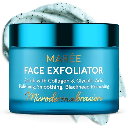MAREE Face Exfoliator – Microdermabrasion Facial Scrub & Exfoliating Face Wash for Women – Collagen & Glycolic Acid – Gentle Scrub and Exfoliant – Men Exfoliating Scrubber – Exfoliante Facial Cleanser
