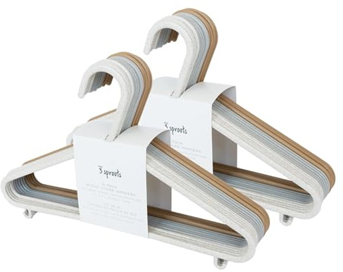 3 Sprouts - Kleiderbügel für Kinder – Baby und Kleinkinderkleidung - Nachhaltige Kleiderbügel aus Weizenstroh Kunststoff, Kinder-Kleiderbügel, 30 Stück - Creme + Grau + Braun