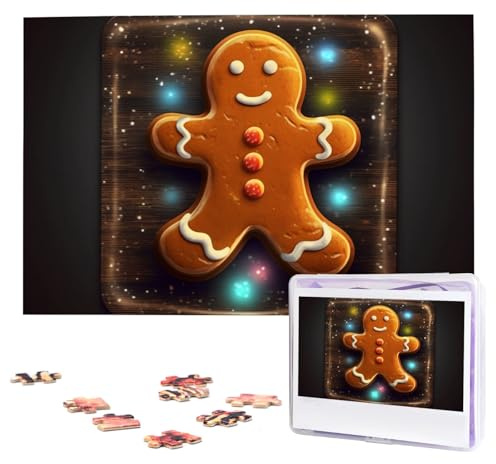 Gingerbread Man on Wooden Board Puzzles 1000 Pieces Personalized Jigsaw Puzzles Photos Puzzle for Adults Challenging Picture Puzzle with storage bag Puzzles for Men Women Home Decor (10.2 x 15)