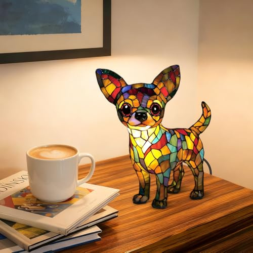 LOMUG Chihuahua Deko Nachtlicht, Leuchthund Lampe aus Harz, Lampe Hund LED Night Light Energieklasse A, Haustier Dekolampe Nachtlampe für Hundefans Wohndeko Kinderzimmer (Chihuahua B, Kleine)