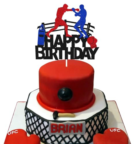 Boxsport Tortendeko Geburtstag,Cake Topper Sport Kuchendeko Glitzer Boxsport Theme Party Kuchen Deko, sandbeutel Geburtstagstorte Deko, Cake Topper für Kindergeburtstag und Junge Geburtstagstorte