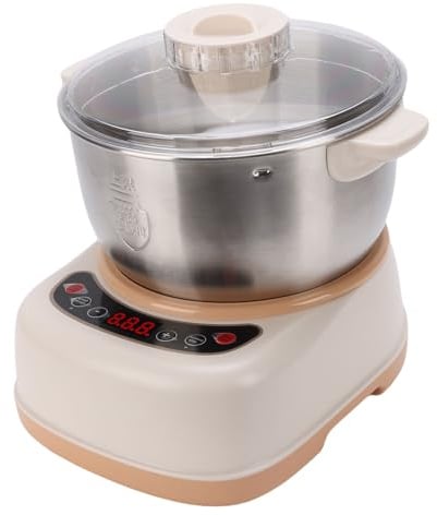 Asixxsix Elektrischer Teigkneter (120 W), 5 L Edelstahl, Multifunktional, mit Knet- und Gärfunktion Sowie Timer, für Brot, Pizza, Pasta, Sauerteig und Knödel (EU-Stecker 220 V)