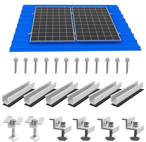 Kit de fixation for panneaux solaires avec mini-rails de 120 mm, pinces centrales et d'extrémité for toitures en bardeaux, ardoises et bois(For 2pcs PV panels)