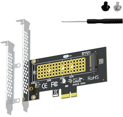 PA09-X1 M.2 NVMe zu PCIe X1 Adapter, Mit einem Schraubschrauber | für 2230/2242/2260/2280 M.2 NVMe SSD, PCIe X1 Installation (Schwarz)
