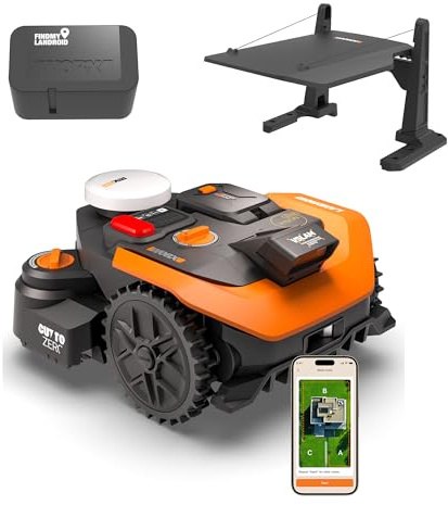 WORX Vision Cloud 2WD WR308E Robot Tondeuse 800 m² sans Fil périphérique + Garage + Antivol (évitement d'obstacles IA, Navigation VSLAM + RTK Cloud, cartographie Auto, contrôle Via app, Cut-to-Zero)