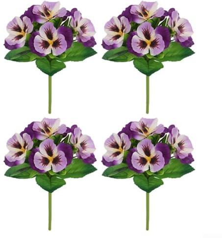 Mixabloem 4 Pack Artificial Pansy Flowers, Realistic Silk Fabric Fake Blooms with Vibrant Colors, Lifelike Floral Decor for Home Office Wedding Party Centerpieces and Vase(purple)