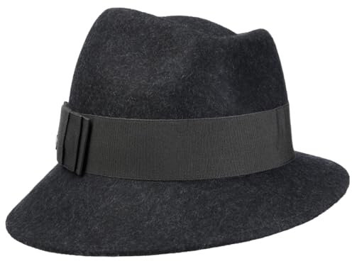 LIERYS Asym Melange Damenhut Wollfilzhut Filzhut Wollhut Hut Damen - Made in Italy mit Ripsband Frühling-Sommer Herbst-Winter - One Size anthrazit