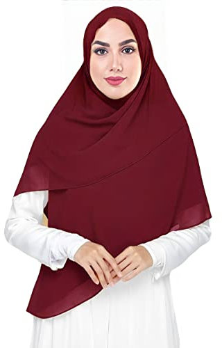 Lina & Lily Premium Chiffon Damen Muslim Hijab Kopftuch Schal Quadrat 145 x 145cm (Dunkelrot)