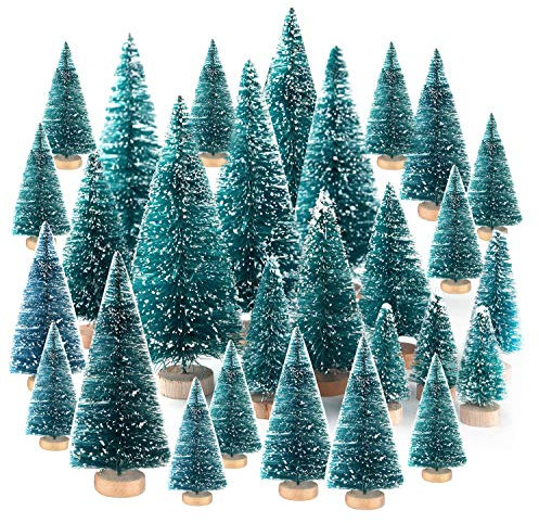 KUUQA 48Pcs Mini Sisal Trees Bottle Brush Trees Diorama Models Miniature Christmas Trees for Crafts, Christmas Party Home Decoration, Small Size Trees