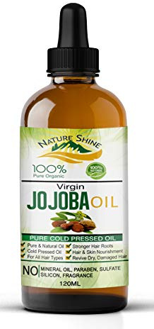 Jojoba Oil Nature Shine 100% Organic 120ml Pure & Natural Cold Pressed Aromatherapy Unrefined Moisturizer for Face, Hair, Skin, Nails, Cuticles, Stretch Marks & Sensitive