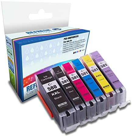 Refresh Cartridges Compatible Ink Cartridge Set Of 6 Replacements for Canon Extra High Capacity PGI-580 & CLI-581 XXL PGBK BK C M Y PB (Multi-Colour)