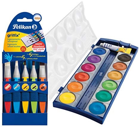 Pelikan 700726 Pinsel-Set, griffix mit Band (5 Stück, Mit Farbkasten)