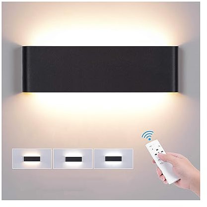Led Wandleuchte Innen mit Fernbedienung 20W 1800LM Wandlampe Dimmbar Einstellbare Helligkeit 2700K-6500K Modern Up Down Wandbeleuchtung für Schlafzimmer Flur Treppen [Energieklasse A+] (Schwarz)