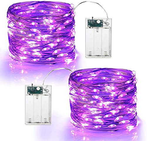 BrizLabs Halloween Deko Lichterkette 2 Stück 6M 60 LED Micro Lila Kupferdraht Lichterkette Batterie Innen Sterne Beleuchtung Outdoor für Weihnachten Außen Party Hochzeit Feste DIY