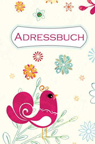 Adressbuch: Kleines Adressheft mit Geburtstagskalender und Platz für Notizen I Motiv: roter Vogel mit Blumen