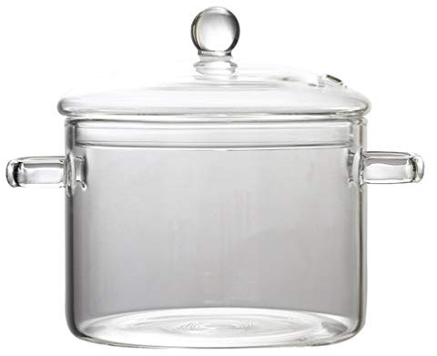 Cabilock Cacerola de Cristal con Tapa Juego de Utensilios de Cocina de Vidrio Grueso Resistente Al Calor Olla Clara para Pasta Sopa de Fideos Leche Comida para Bebés (1350ML)
