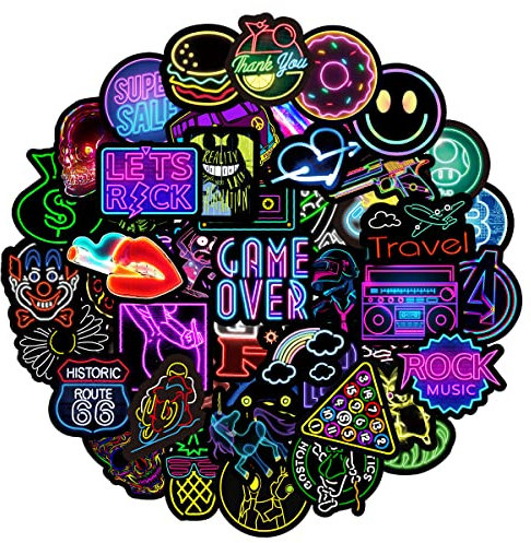 MARSFORCE Neon Graffiti Aufkleber, Wasserdicht Vinyl Stickers für Laptop Wasserflaschen Skateboard Gepäck Auto Motorrad Fahrrad Gitarre PS4 Koffer Scrapbook Handy Pad [50 Stück]