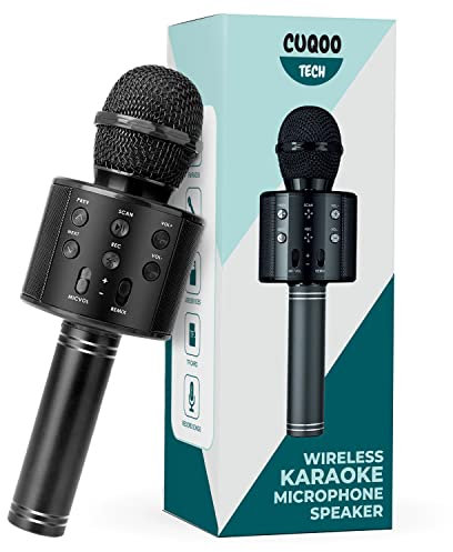 CUQOO Wireless Bluetooth Karaoke Microphone - 4-in-1 Portable Mic & Speaker with Voice Changer, Premium Sound, Long Battery, Compatible with iOS Android, Perfect Karaoke Gift for Parties & Singing