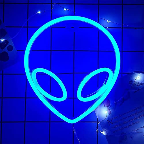 NIWWIN Luce neon aliena blu,luce di segnalazione al neon, Esports Room Atmosfera Luce,Alimentazione a batteria USB/3 AA,decorazione della stanza dei bambini, regalo di compleanno di Natale.