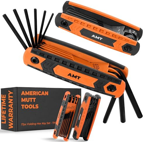Mutt Tools - Juego de llaves Allen plegables de 17 piezas, juego de llaves hexagonales SAE y métricas con codificación de colores, herramienta de llave Allen compacta para bicicletas, bricolaje, tiro