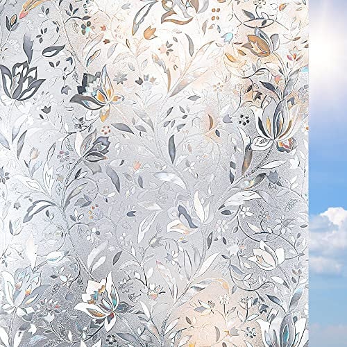 Privacy Window Film Self-adhesive Privacy Film Opaque No Glue Anti UV Decorative Stain Glass Film Window Covering Frosted Window Film Tulip (90x200cm)