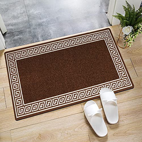 OZMIC Door Mats Outdoor Rug Heavy Utility Kitchen Mats Non slip Washable Rug Dirt Trapper Floor Covering Bedroom Decor Soft Gym Yoga Large Floor Mat | 50 x 80 cm - Greekey Brown & Cream