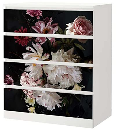 MyMaxxi - Klebefolie Möbel passend für IKEA Malm Kommode - Motiv Blumenstrauß - Möbelfolie selbstklebend - Dekofolie Tattoo Aufkleber Folie für Wohnzimmer, malm_Groesse:4 Schubladen
