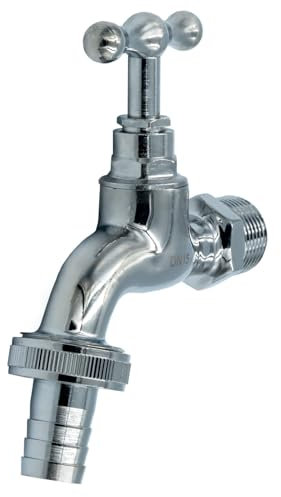 Chrom Auslaufventil Wasserhahn 1/2 | Robuster Garten Wasserhahn mit Schlauchanschluss | Ideal für Garten, Außenbereich, Bewässerung
