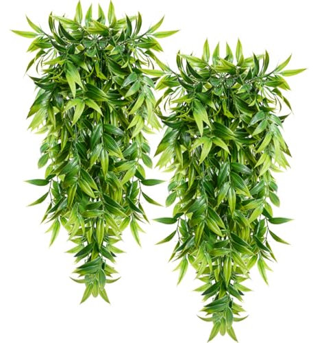 SzJias Lot de 2 Plantes artificielles à Suspendre en Forme de Feuilles de Bambou pour terrasse, Porche, extérieur
