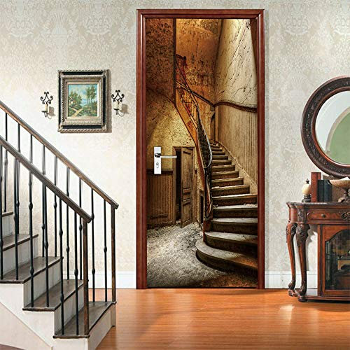 VIRANDA Türtapete Selbstklebend TürPoster 3D - ALTE TREPPE - Türaufkleber Fototapete Türfolie Poster Tapete 86x200cm