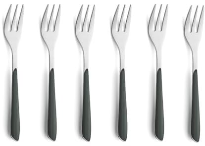 Kuppels PRISMA Kuchengabel-Besteck Set aus 18/0 Edelstahl, 6-teilig, für 6 Personen, hochwertige Kunststoffgriffschalen in Dunkelgrau, rostfrei & spülmaschinenfest