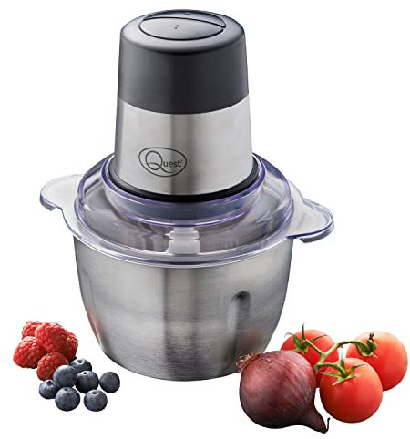 Quest 31559 Stainless Steel Food Chopper / 1.8L Capacity/Chop, Blend, Mix & Purée/Easy 2 Speed Operation/Durable Stainless-Steel Bowl/Clear Viewing Lid / 300W