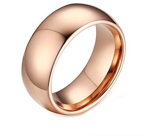 Epinki Mens Tungsten Carbide Ring, 8MM Men Tungsten Carbide Rose Gold Plain Band Polished Wedding Ring Eternity Band Size R 1/2