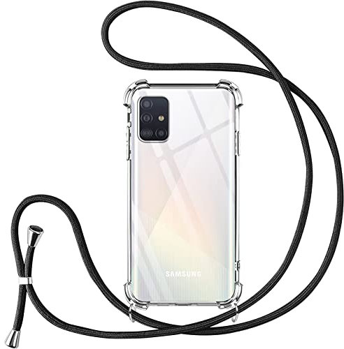 Vauki Coque pour Samsung Galaxy A51 avec Cordon de Collier,Silicone Transparent TPU+PC Bumper Protection Étui Lanyard avec Sangle Réglable Chaîne Case pour Samsung A51