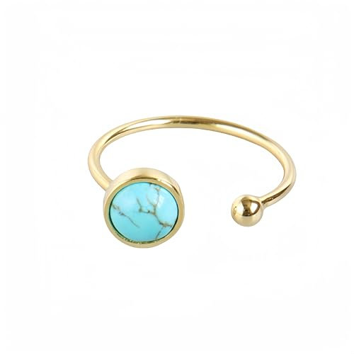 YANQSHM Ringe Frauen, 925 Sterling Silber Vintage Verstellbare Ringe Türkis Stein Natürlicher Kristall Offene Ringe Vergoldet Cabochon Reiki Fingerringe Schmuck Hochzeitsgeschenk Für Damen Männer