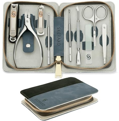 Skeraxo® Luxus Maniküre Set & Pediküre Set Profi – Pinzette – Pediküre Set Nagelfeile, Nagelknipser & Nagelhautschneider – Nagelzange für harte Zehennägel