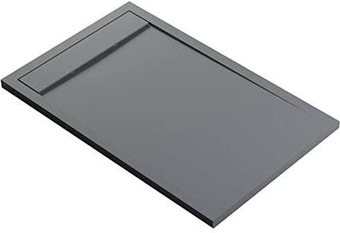 BERNSTEIN Duschtasse 140x90 cm Betonoptik Flache Bauhöhe, Duschwanne aus Mineralguss, Rechteckiges Duschbecken mit Gefälle, Mineralguss-Duschwanne